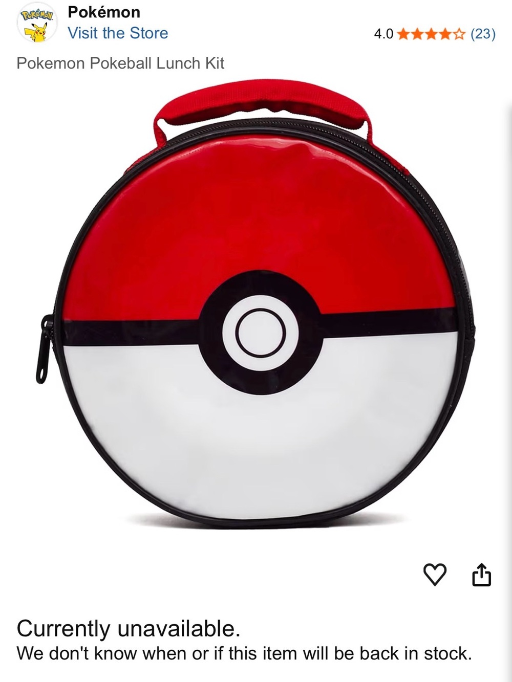 Pokémon Poké Ball Lunch Bag - Red & White